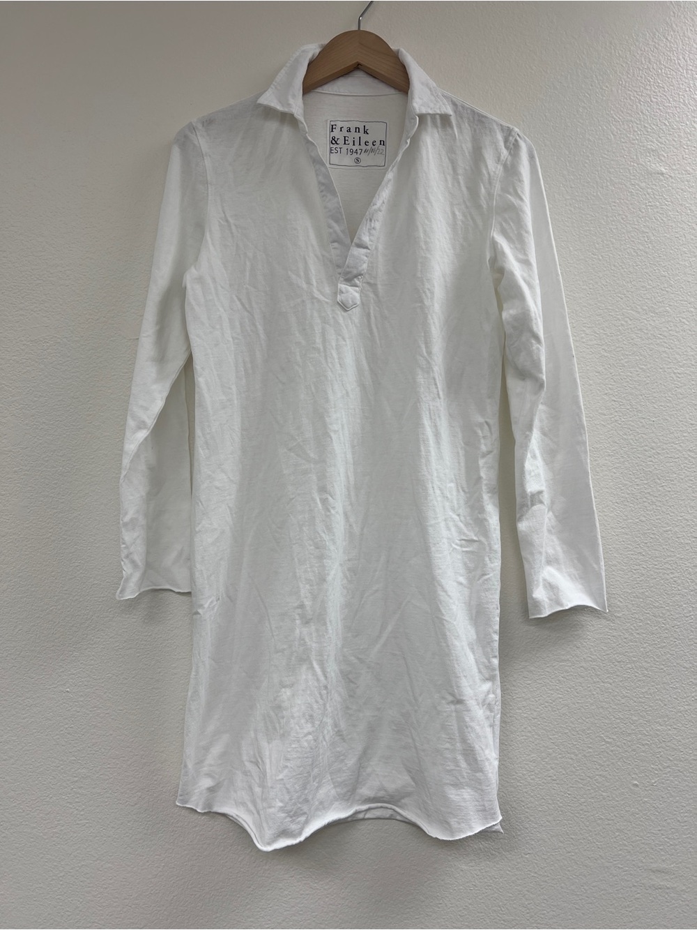 NWOT Frank & Eileen White Casual Long-Sleeve Button Polo Popover Dress Sz Small